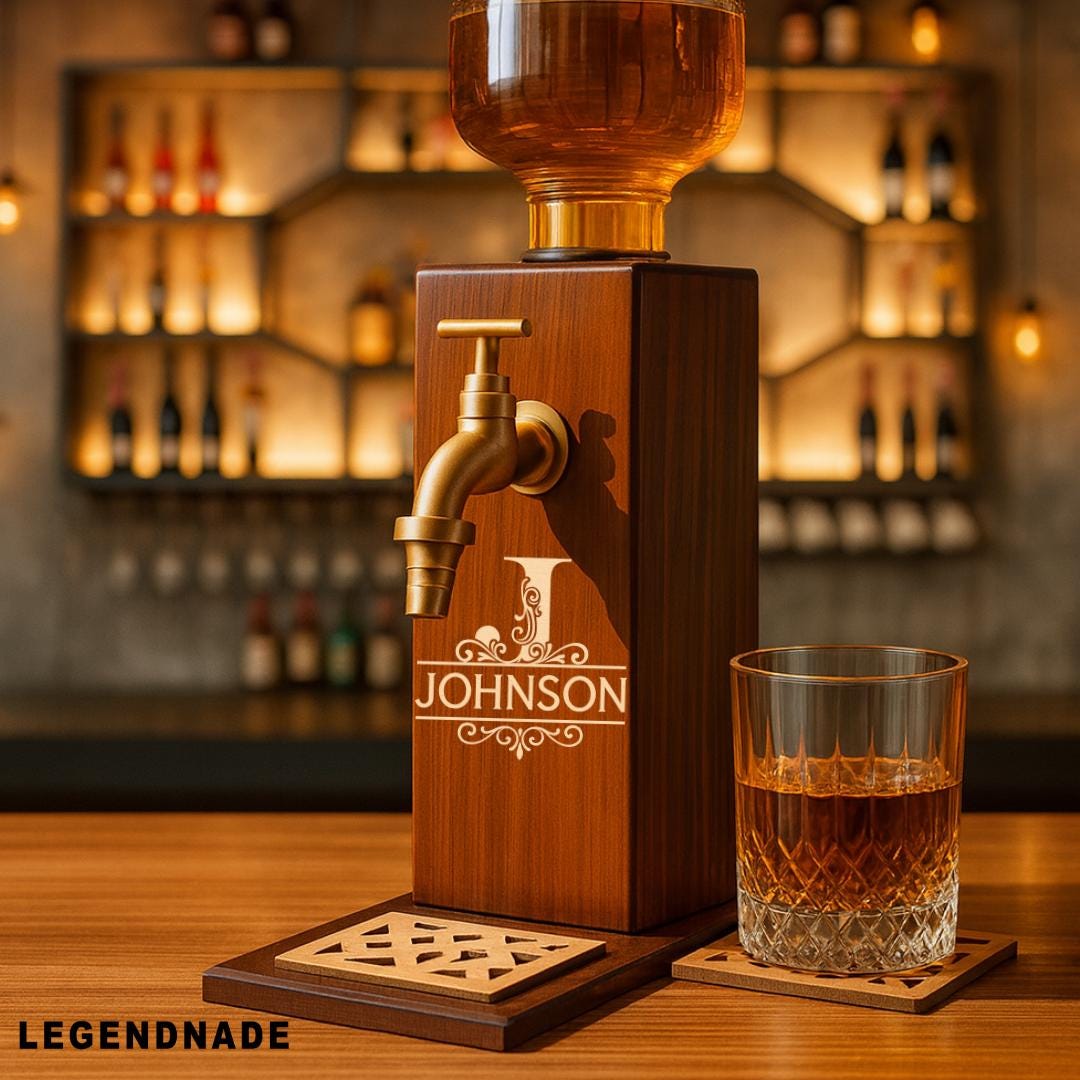 Personalized Wooden Whiskey Dispenser: Rustic Pub, Home Bar Decor ...