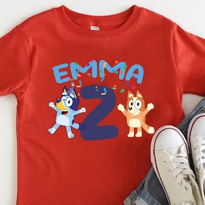 Blue Dog Custom Name Birthday Shirt,Personalized Bluey Birthday Age Shirt,Birthday Bluey Girl,Bluey Birthday Boy Shirt,Birthday Party Shirt