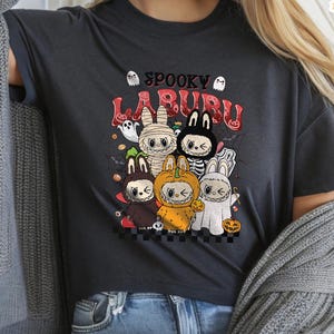 Spooky Labubu Halloween Shirt, Cute Ghost Pumpkin Trick Or Treat T-Shirt, Group Costume Tee, Checkerboard Labubu Sweatshirt,Fall Gift Idea