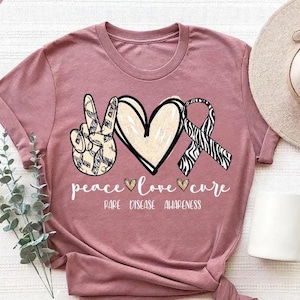 Peace Love Cure Rare Disease Awareness Shirt,Peace Love Awareness Shirt,Rare Disease Shirt,Zebra Ribbon Shirt,EDS Month Shirt,Cancer Support