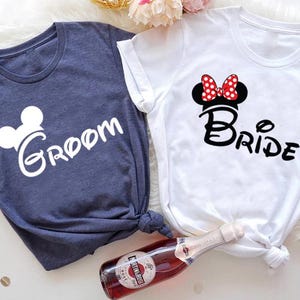 Mickey Groom Minnie Bride Shirt, Just Married Disney Couple Matching Shirts,Groom And Bride Tee,Dsiney Honeymoon Trip Tee,Disney Wedding Tee