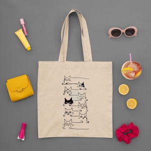 Minimalist Cat Stack Tote Bag,Cute Line Art Kitty Design,Funny Cat Lover Gift,Eco Reusable Bag for Everyday Use, Vet Nurse, or Cat Mom Style