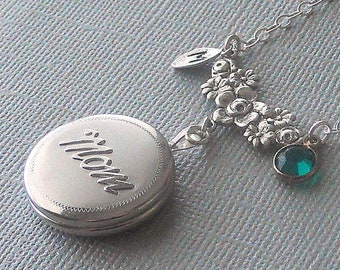 Personalized Photo Mom Sterling Silver Locket Silver Sterling Silver Necklace Pendant Birthstone Handmade Jewelry