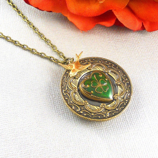 Personalized Photo Heart Irish Locket, Antique Gold, Gold Irish Locket,  Love Locket, Brides Bridesmaids, Weddings, Holiday Gift Pendant