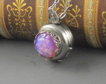 Custom Engraved Photo Vintage Necklace Photo Locket  4 Photo Pendant Necklaces Family Gift Vintage Pink Opal Purple Stone