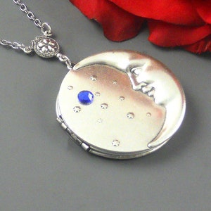 Halsband med halvmåne i silver – Safir, födelsesten, fotohänge