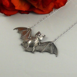 Necklace Pendant Antique Silver Necklace Bat Necklace Pendant Flying Bat Pendant Halloween Pendant Large Bat Necklace