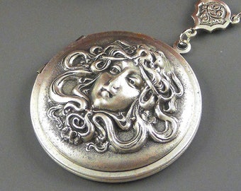 Goddess Locket, Silver Goddess Locket, Mythology,  Medieval, Locket Necklace,Photo Locket, Large Locket Jewelry