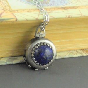 Photo Locket Necklace Locket Four Photos Folding Locket Silver Folding Locket  Lapis Gemstone Family Photos Gift