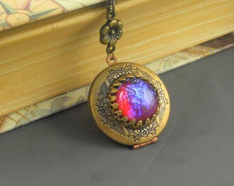 Personalized Photo Pendant Locket Necklace Birthstone Opal Fire Opal Necklace  Locket Dragons Breath Mexican Opal Locket Photo Locket