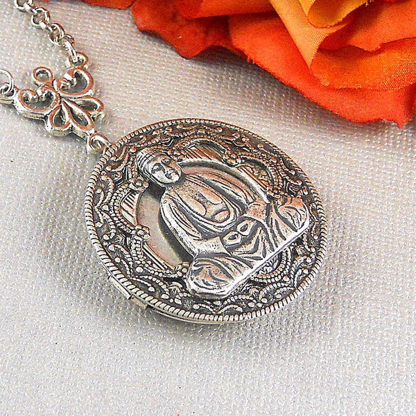 Personalized Photo Namaste Buddha Locket Silver Necklace Antique Buddha Necklaces Yoga Mandala Spiritual Religious Gift Pendant