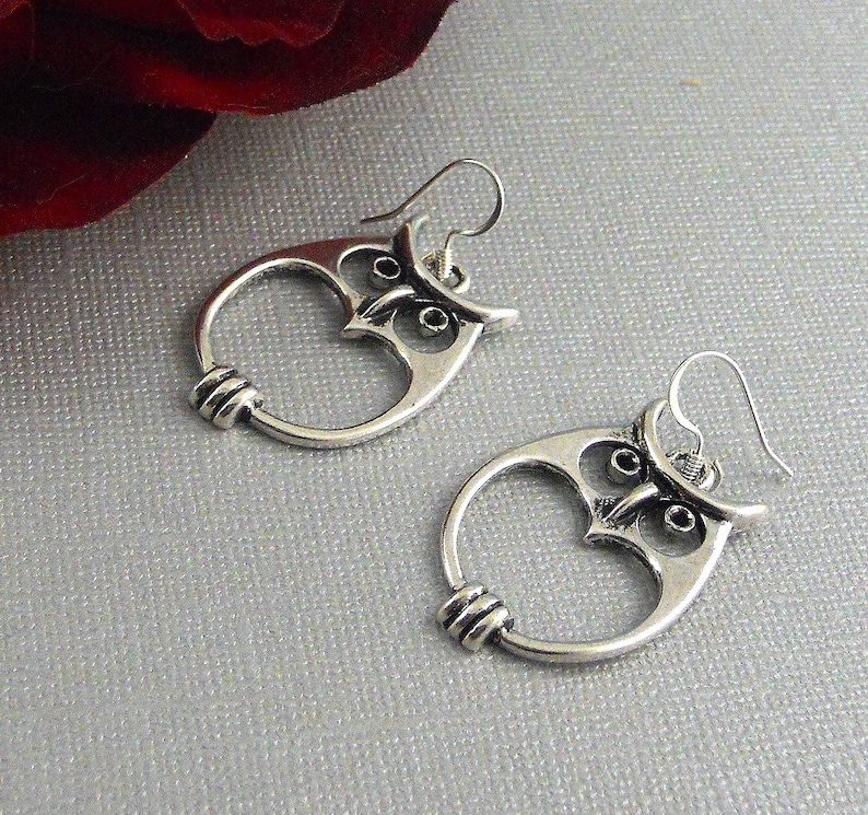 Sale Owl Earrings, Bohemian Earrings Silver Owl Earrings, Owl Jewelry, Boho earrings Owl Earrings, Silver Earrings image 2