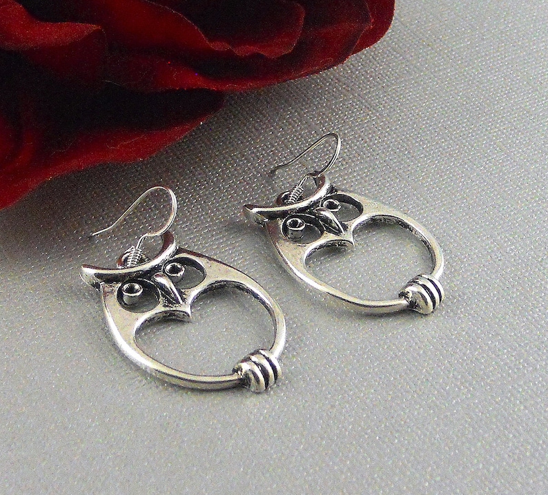 Sale Owl Earrings, Bohemian Earrings Silver Owl Earrings, Owl Jewelry, Boho earrings Owl Earrings, Silver Earrings image 3