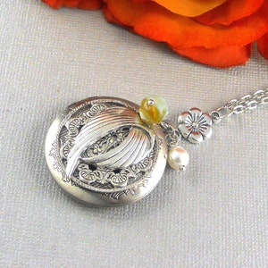 Photo Angel Locket Silver Angel Wing Angel Wing Necklace Angel Wing Pendant Silver Wing Feather Guardian Graduation Gift