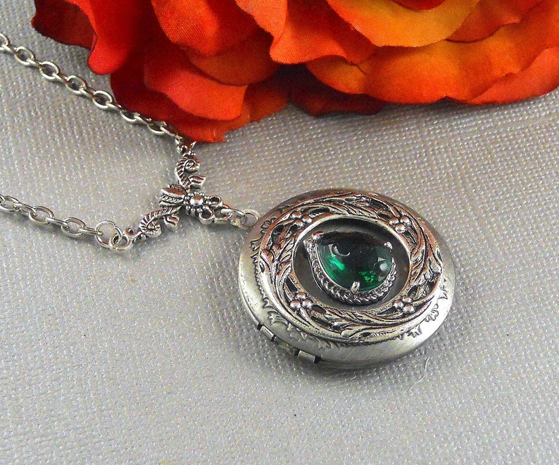 Victorian Emerald Locket Antique Silver Locket Rhinestone Etsy