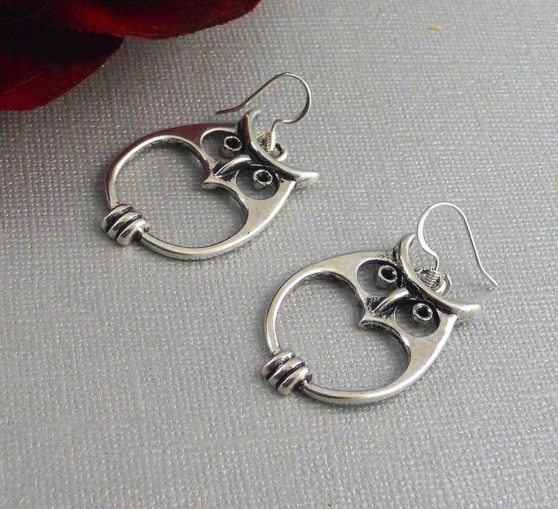 Sale Owl Earrings, Bohemian Earrings Silver Owl Earrings, Owl Jewelry, Boho earrings Owl Earrings, Silver Earrings image 4