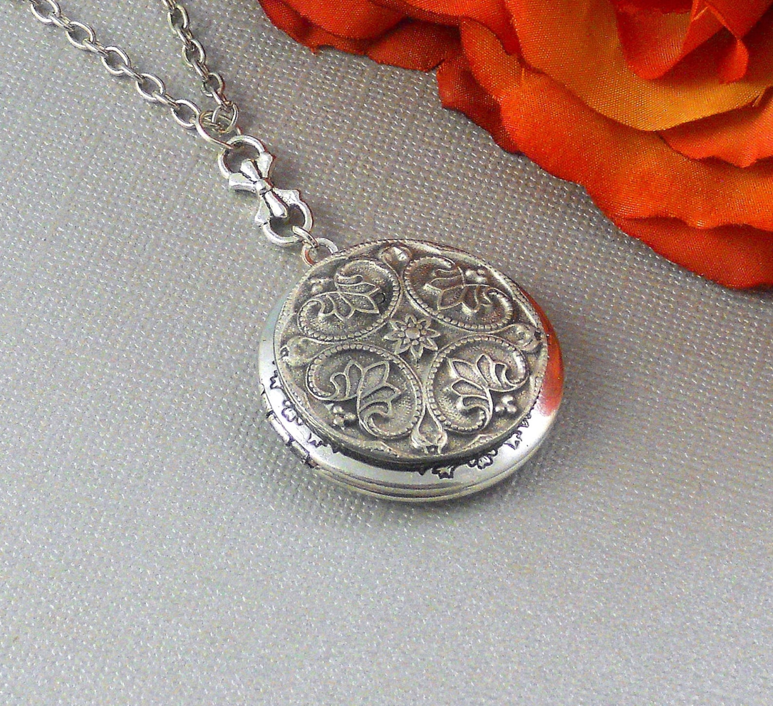 Irish Floral Locket Silver Locket Dark Silver Locket Photo Etsy