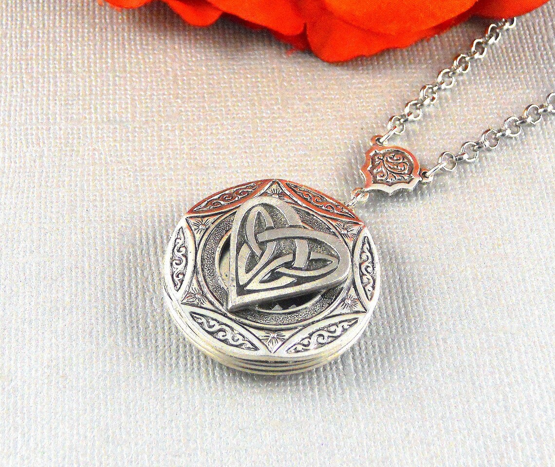 Heart Celtic Knot Locket Silver Locket Valentine Trinity Etsy