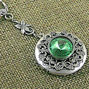 Photo Victorian Peridot Locket Antique Silver Crystal Vintage Green Birthstone Necklace Weddings Brides Bridesmaids Gift for