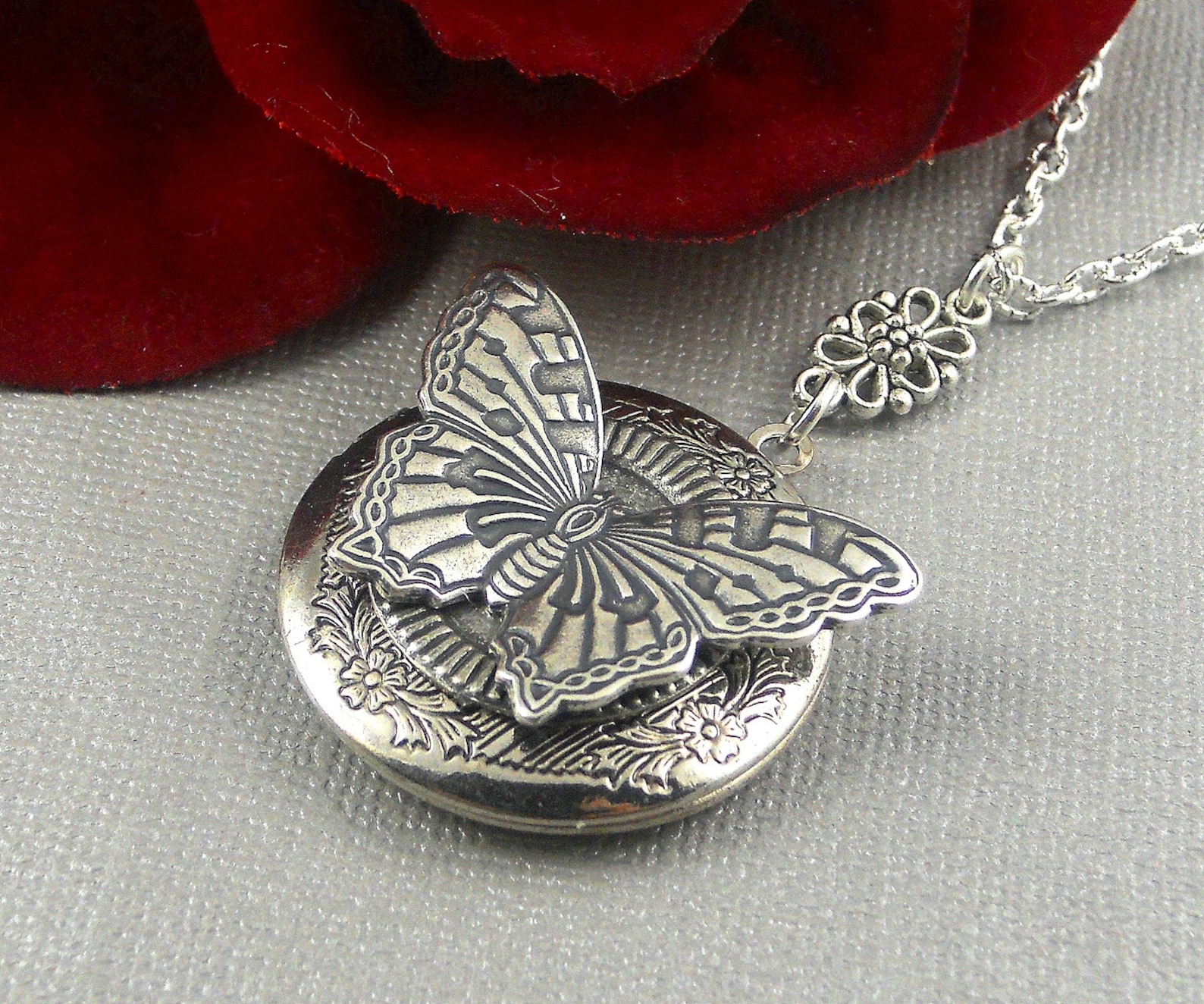 Silver Butterfly Locket Butterfly Necklace Butterfly Etsy