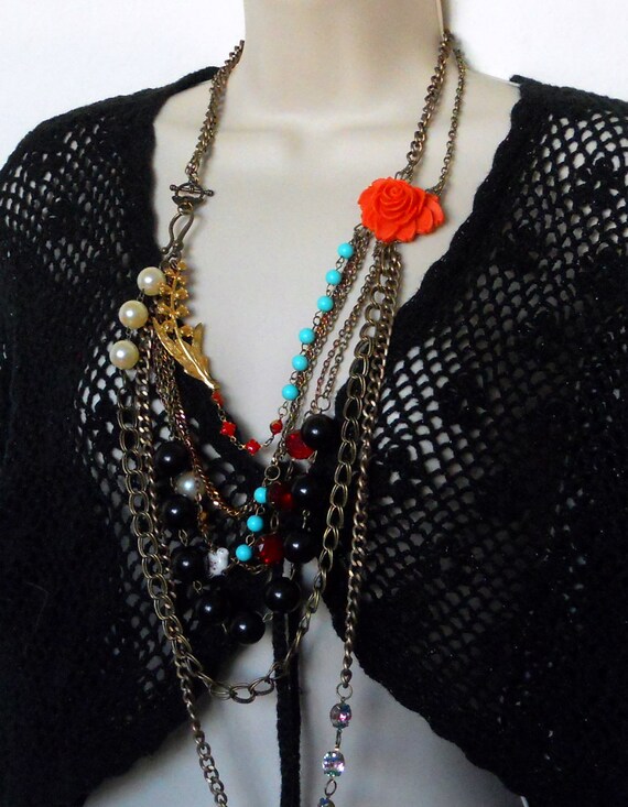 Download Items similar to Multi layered Vintage Coral Red Flower ...