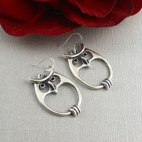 Boucles d'oreilles hibou, boucles d'oreilles bohèmes, boucles d'oreilles hibou en argent, bijoux hibou, boucles d'oreilles bohèmes, boucles d'oreilles hibou, boucles d'oreilles en argent