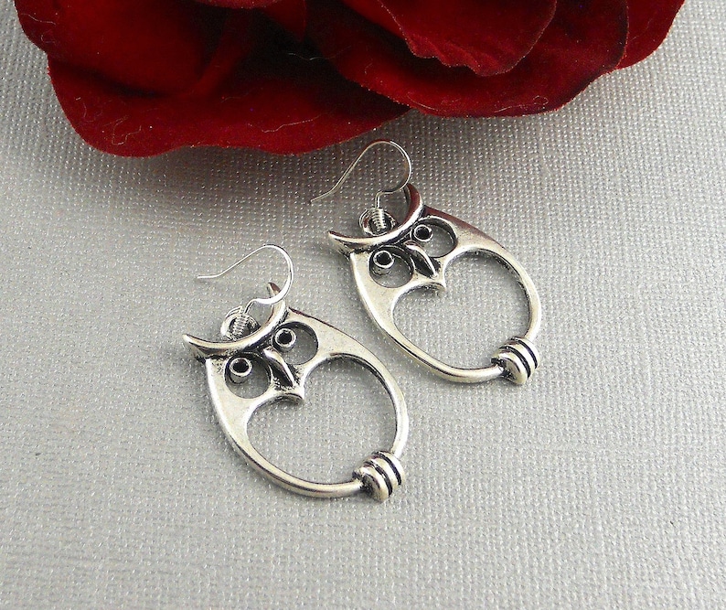 Sale Owl Earrings, Bohemian Earrings Silver Owl Earrings, Owl Jewelry, Boho earrings Owl Earrings, Silver Earrings