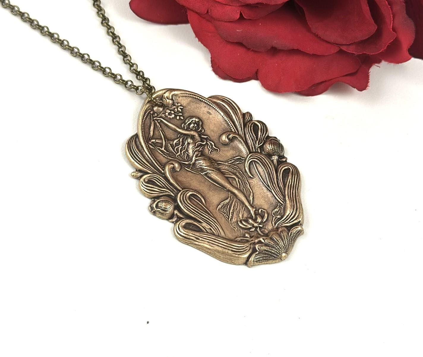 Collana Ladycrow Con Ciondolo Floreale In Seta Satinata, Nero, Design Liberty Elegante