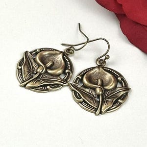 Vintage Jewelry Art Nouveau Drop Earrings Lilly Flower Earrings  Brass Jewelry  Wedding Jewelry Floral Dangle Earrings Pick your Ear Wires