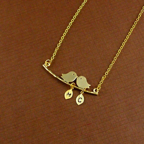 Personalized Gold Plated Love Birds Customized Initial Necklace