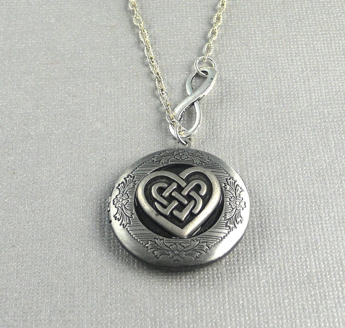 Silver Heart Celtic Knot Locket Antique Silver Infinitely Etsy