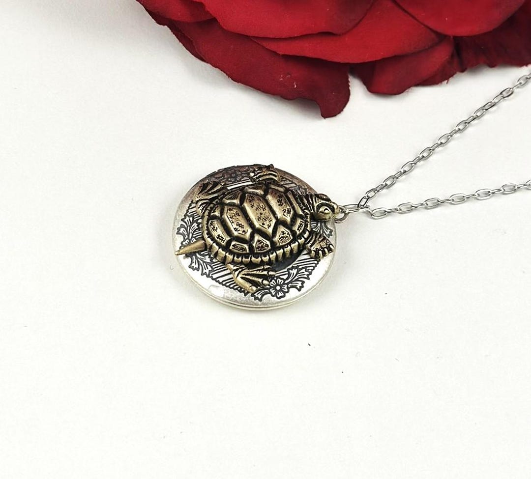 Necklace, Turtle Locket, Turtle Necklace, Silver Animal Locket, Turtle ...