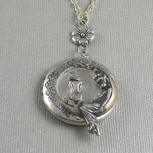 Personalized Jewelry Mermaid Moon Locket, Mermaid, Locket, Moon, Goddess, Silver Locket, Nautical Locket