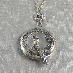 Schmuck Meerjungfrau Mond Medaillon, Meerjungfrau, Medaillon, Mond, Göttin, Silber Medaillon, Nautische Medaillon