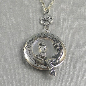 Mermaid Moon Locket, Mermaid, Locket, Moon, Goddess, Silver Locket, Nautical Locket