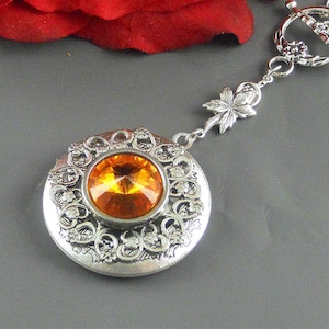 Custom Photo Victorian Citrine Locket Antique Silver Locket Rhinestone Vintage Topaz Birthstone Locket Necklace image 1