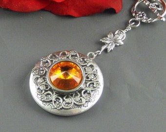 Custom Photo Victorian Citrine Locket Antique Silver Locket Rhinestone Vintage Topaz Birthstone Locket Necklace