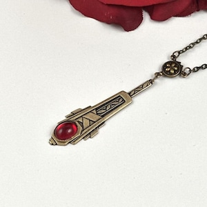 Vintage Jewelry  Art Deco Necklace-Vintage Necklace Ruby Necklace  Brass Jewelry  Manocelebrates Vintage handmade jewelry