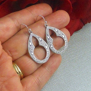 Celtic Filigree Silver Dangle Earrings, Antique Style