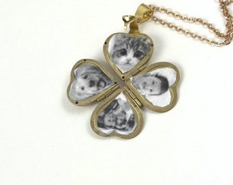 Heart Locket Brass Locket Four Photo Locket Folding Locket Clover Locket Gift For Family Friends Mother's Day Gift Necklace