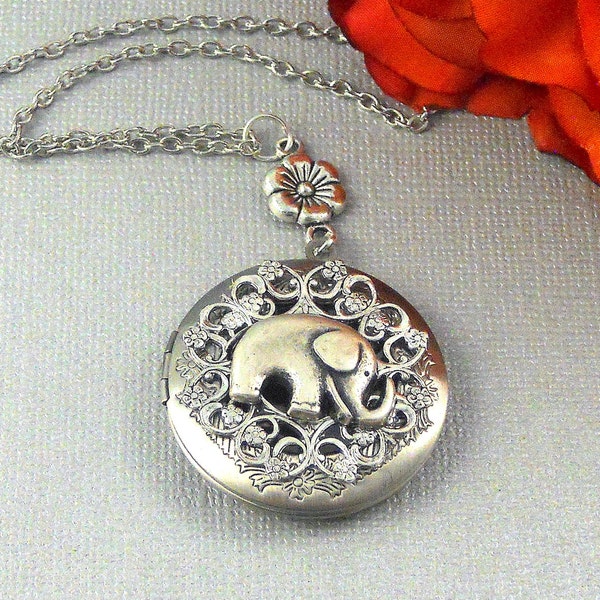Collar con medallón de elefante de plata, regalo de joyería con foto