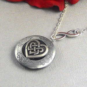 Photo Silver Heart Celtic Knot Locket Antique Silver Infinitely Triquetra Trinity Locket Necklace Pendant Necklaces