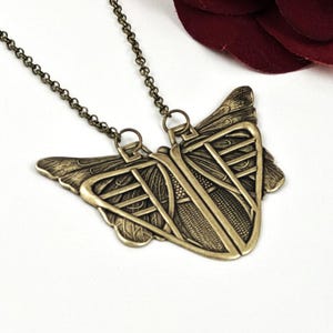 Vintage Jewelry Art Deco Necklace Vintage Brass Necklace Butterfly Necklace Statement Necklace handmade jewelry Statement Pendant Necklace