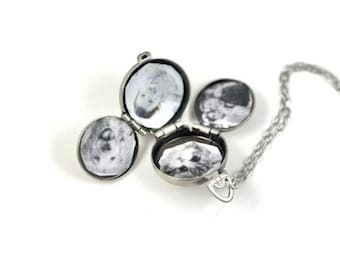 Weddings Brides Bridesmaids Locket Necklace  Locket Round Folding Locket Four Photos Folding Locket Personalized Photo Jewelry