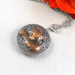 Personalized Photo Sleeping Fox Silver Fox Locket Fox Necklace Locket, Woodland Silver locket Antique Women Jewelry