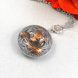 Sleeping Fox Silver Fox Locket Fox Necklace Locket, Woodland Silver locket Antique Women Jewelry