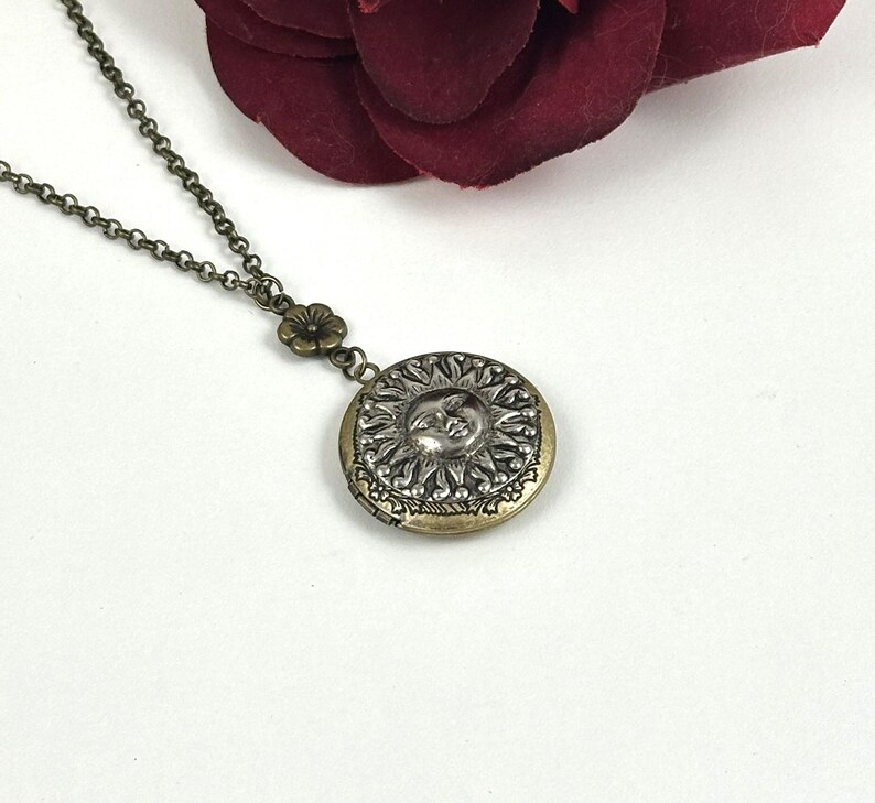 Sun Chain Locket Personalize Photos Sun Necklace Pendant Vintage Style Jewelry Galaxy ...
