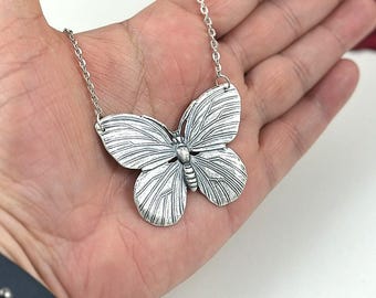 Antique Silver Butterfly Necklace  Antique Silver Jewelry Vintage Necklace minimalist Jewelry Necklace Silver Boho Necklace Girlfriend Gift
