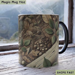 Nature Woodlands Color Changing Mug 11oz, Rustic mug Pinecone & Tree Log Design, Heat Sensitive Coffee mug
