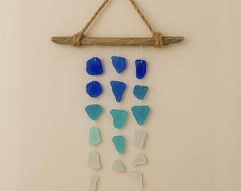 Sea Glass Wind Chime with Driftwood | Nautical Gift for Porch or Garden Soothing Memorial Chimes | Condolences Boho Mobile Nursery Decor